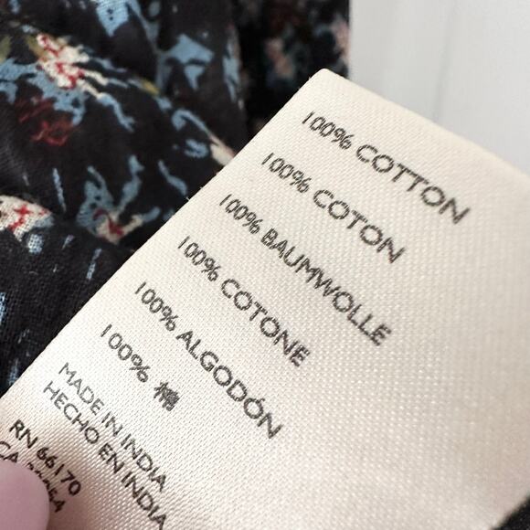 Free People Jenna Printed Blouse Night Combo Tie Neck Peasant Ruffle Boho Small - Picture 3 of 9